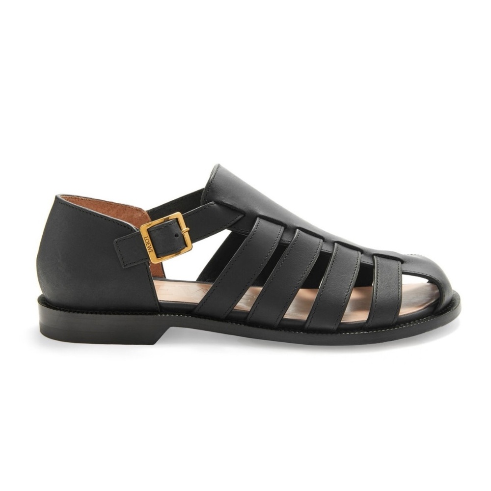 LOEWE Campo Fisherman Sandals in Black Calfskin Leather Size 39